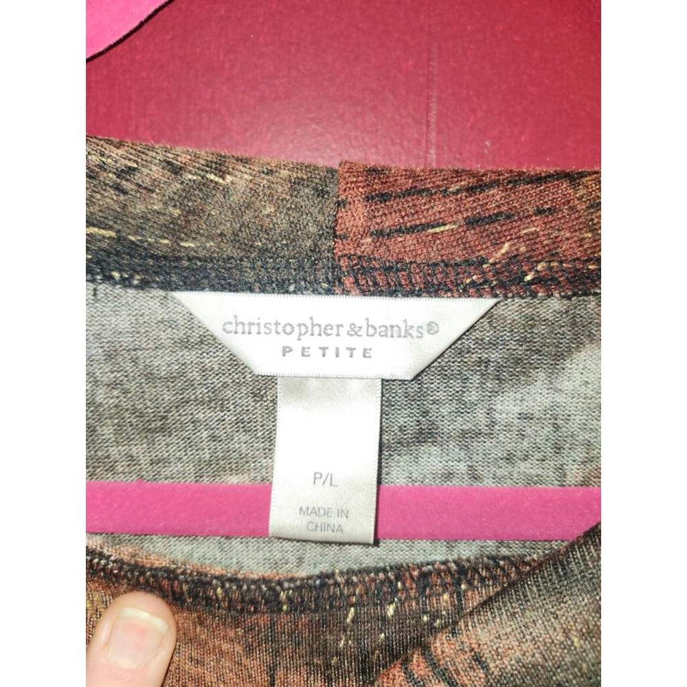 Women's Christopher & Banks Petite Cowl Neck Top PL Black Brown Gold - Picture 2 of 3
